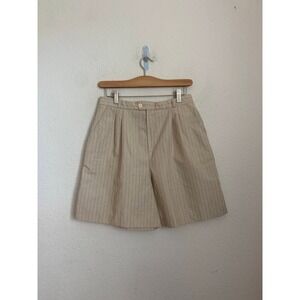 Vintage 90's Condor Beige Blue Pin Stripe Pleated Midi Shorts Women's Size 13 14